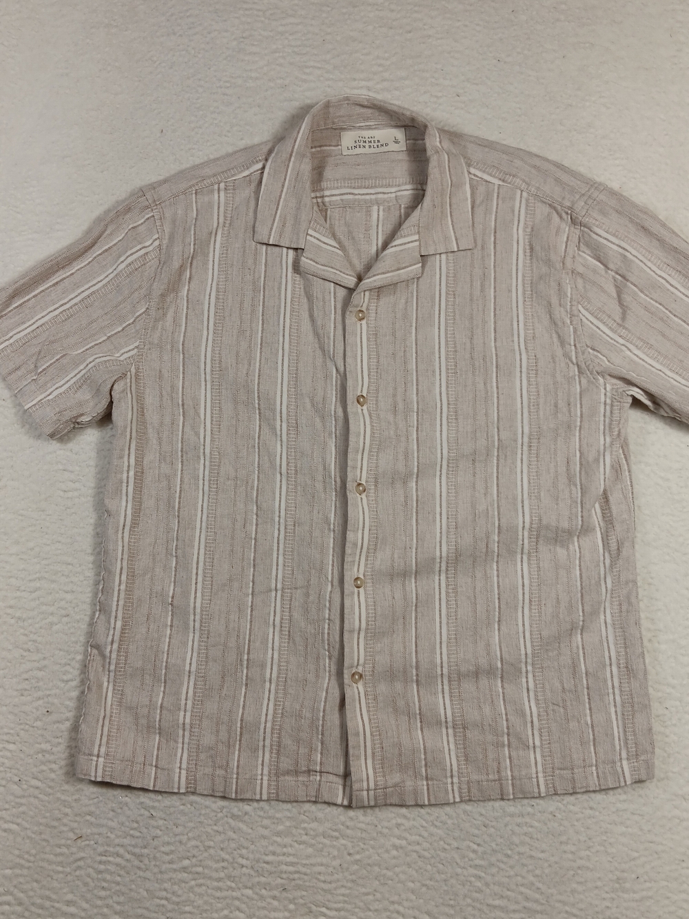 Abercrombie & Fitch Shirt Mens L Tan Summer Linen Blend Striped Camp Woven